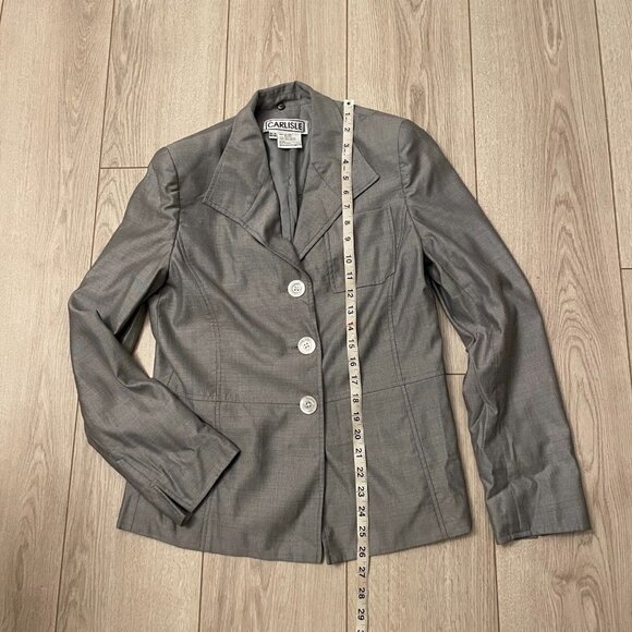 Carlisle Wool Silk Blend Blazer Jacket Three-Button Front Patch Pocket Gray SZ 8 - Picture 3 of 11